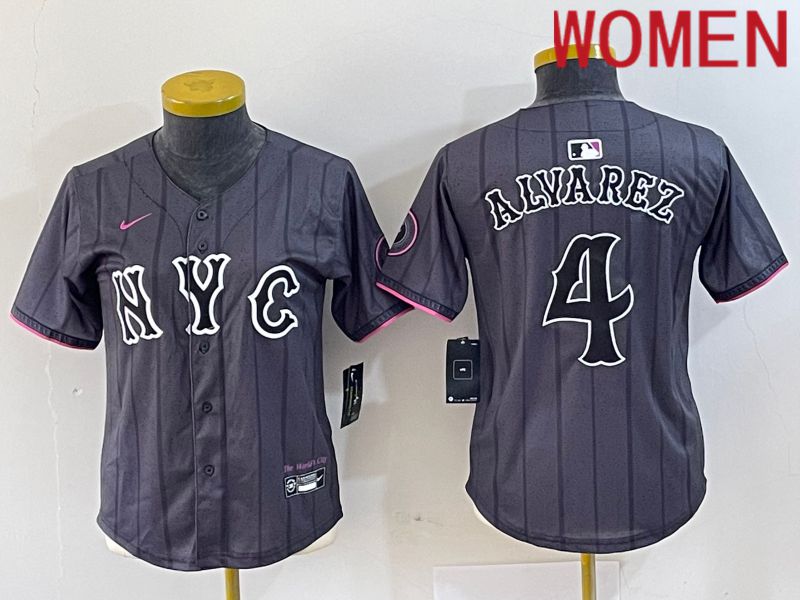 Women New York Mets #4 Alyarez Black City Edition 2024 Nike MLB Jersey style 1->->Women Jersey